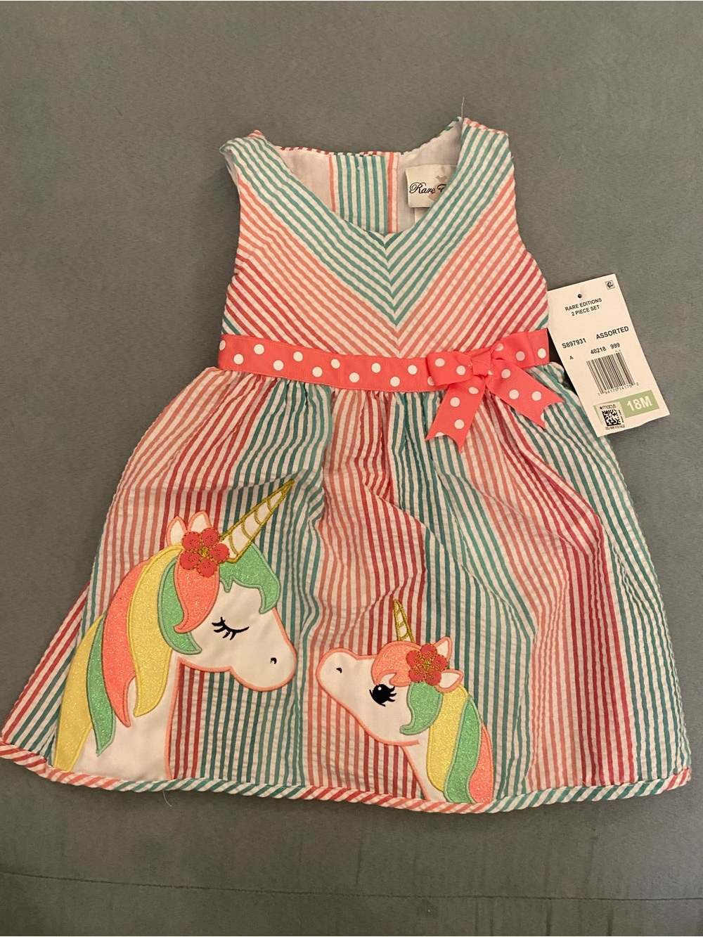 Rare Editions Pink, Teal and Coral Striped Kids One-Piece